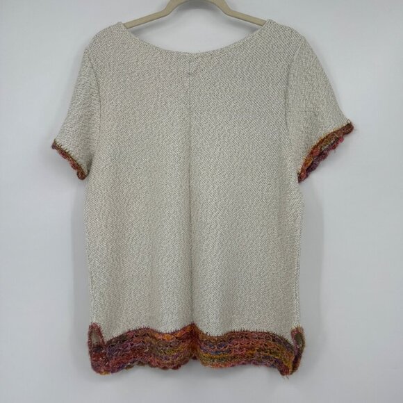Oatmeal summer sweater with Crochet trim on hem and short sleeve all tags remove - Picture 7 of 8